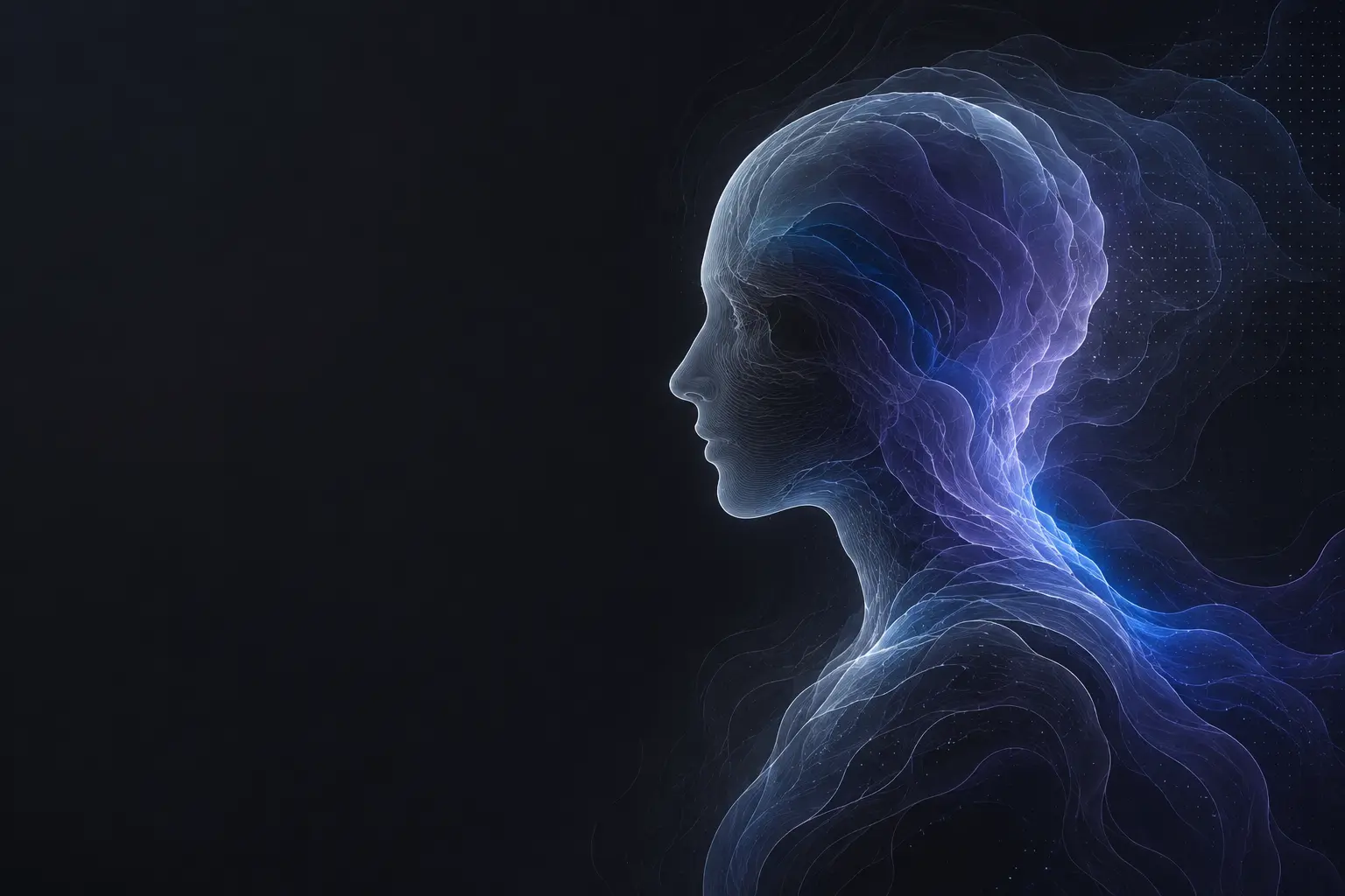 An anonymous human profile assembled from luminous layered contours