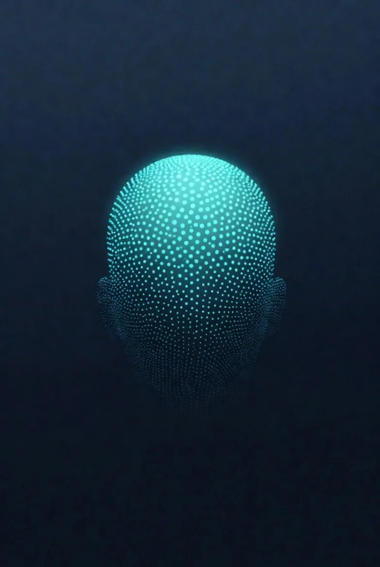AI-generated person — glowing digital portrait